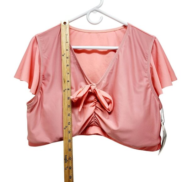 Plus Size 22W Pink V-Neck Crop Top Flutter Sleeves Front Knot Hanna Nikole - Picture 6 of 10